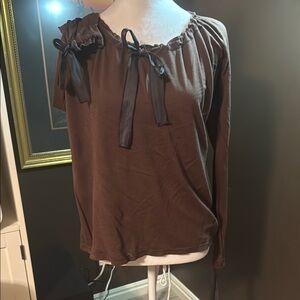 Elegant Choclate Brown Women's Top with Bow Accents.  SUNDANCE.